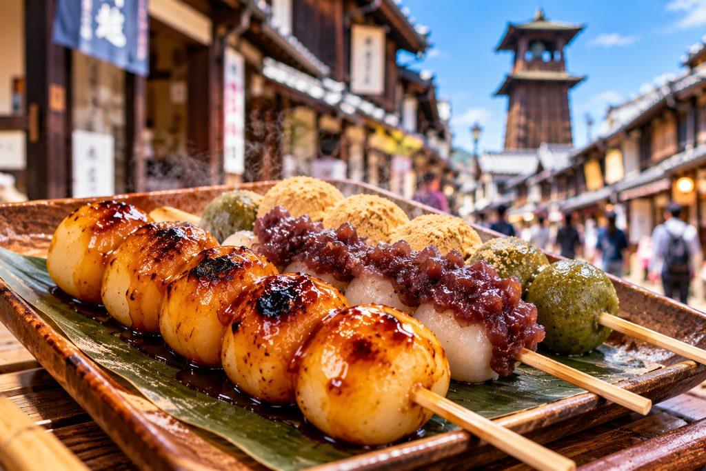 Grilled dango skewers in Kawagoe, Japan
