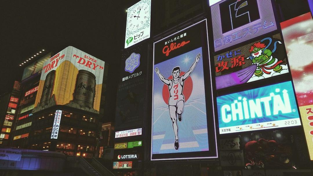 Colorful neon signs and the Dotonbori canal in Osaka, Japan