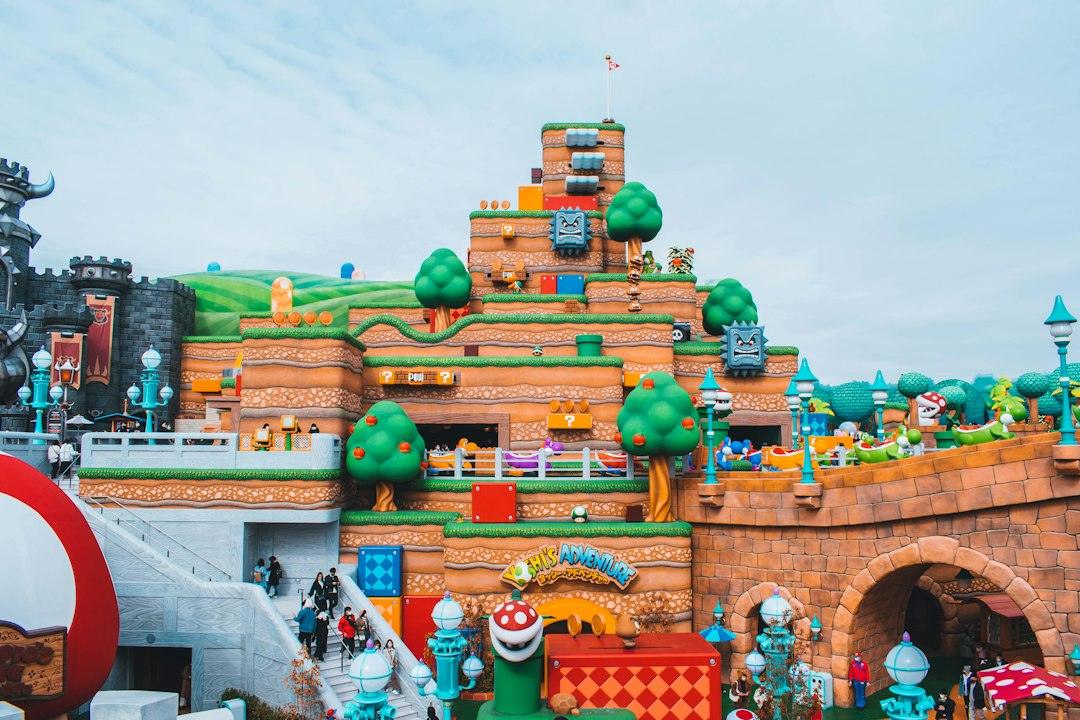 Colorful Super Nintendo World area at Universal Studios Japan in Osaka