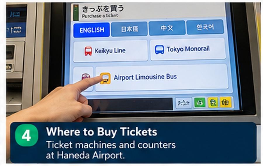 Illustrated guide to buying Haneda Airport train and bus tickets