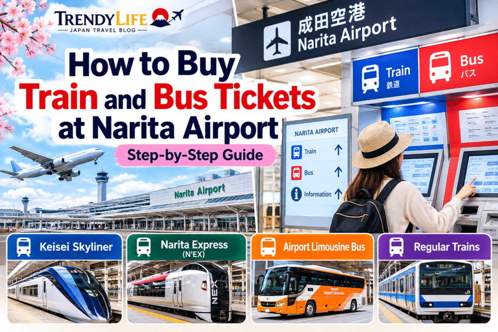 how to buy train and bus tickets at Narita airport